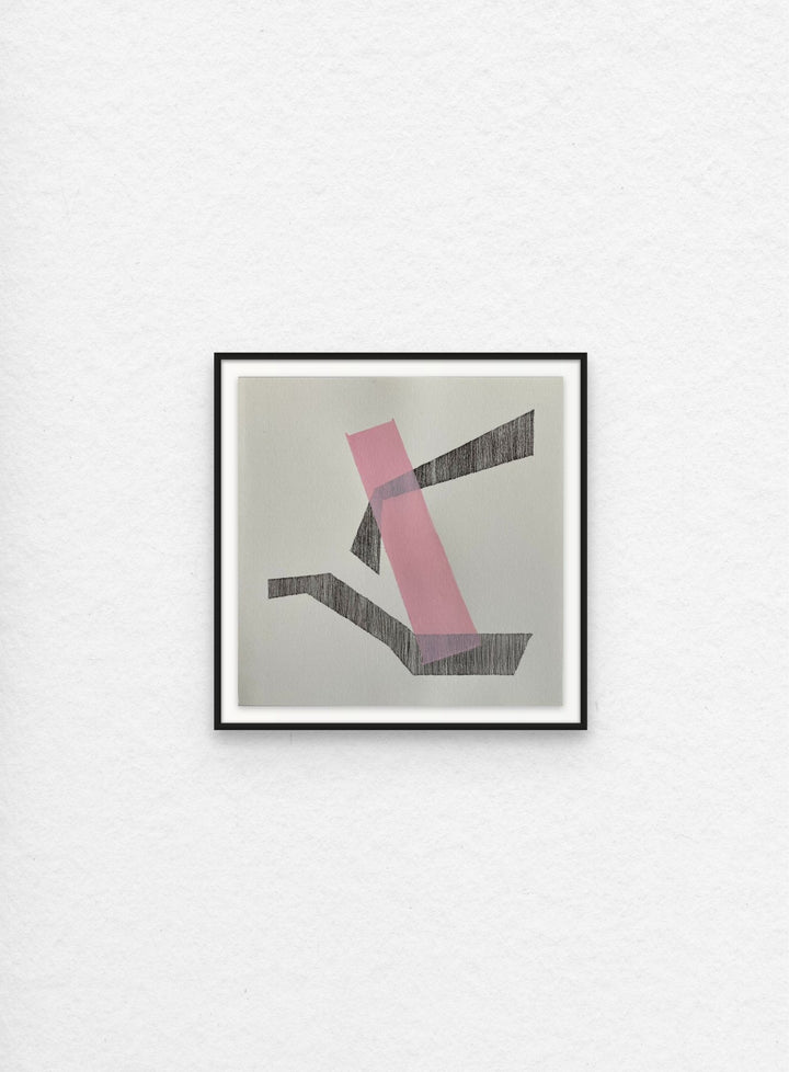 Abstract geometric, hard-edge artwork on paper painted with neutral palette.