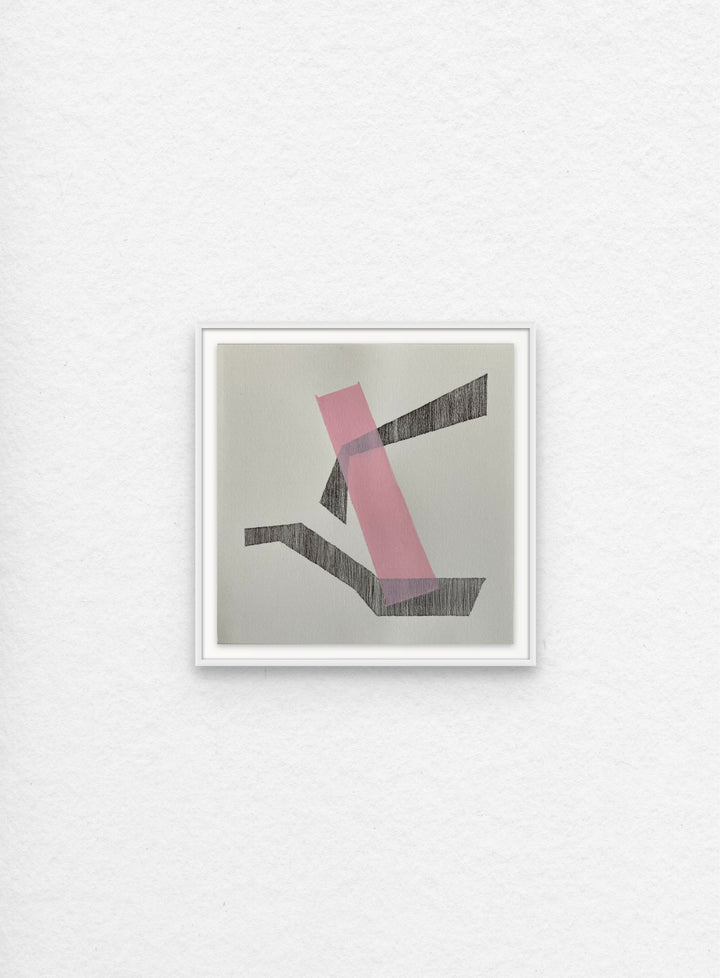 Abstract geometric, hard-edge artwork on paper painted with neutral palette.