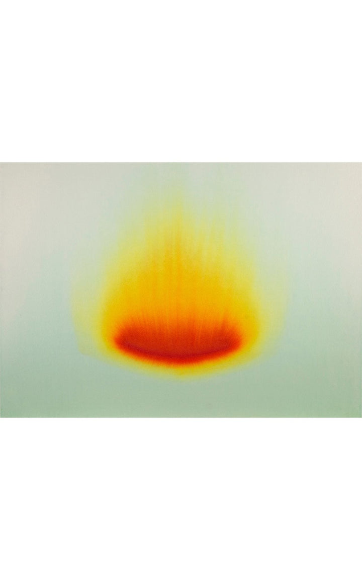 a gradient of intense orange watercolor transitioning gradually to a subdued yellow hue in a radial fashion