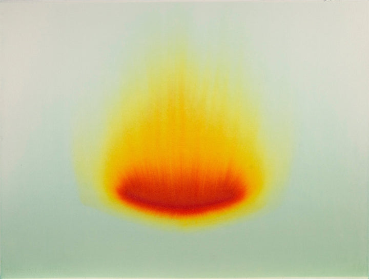 Minimalist intense orange watercolor fading outward on yupo paper