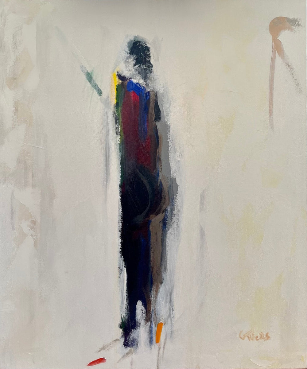 Abstract standing dark figure with light background titled Radiance - Artly International
