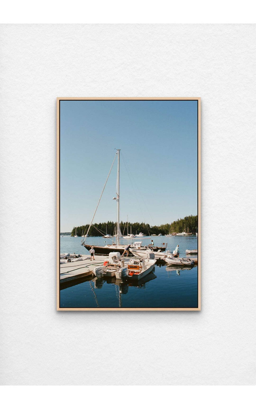 Harbor with sailboats and reflections.