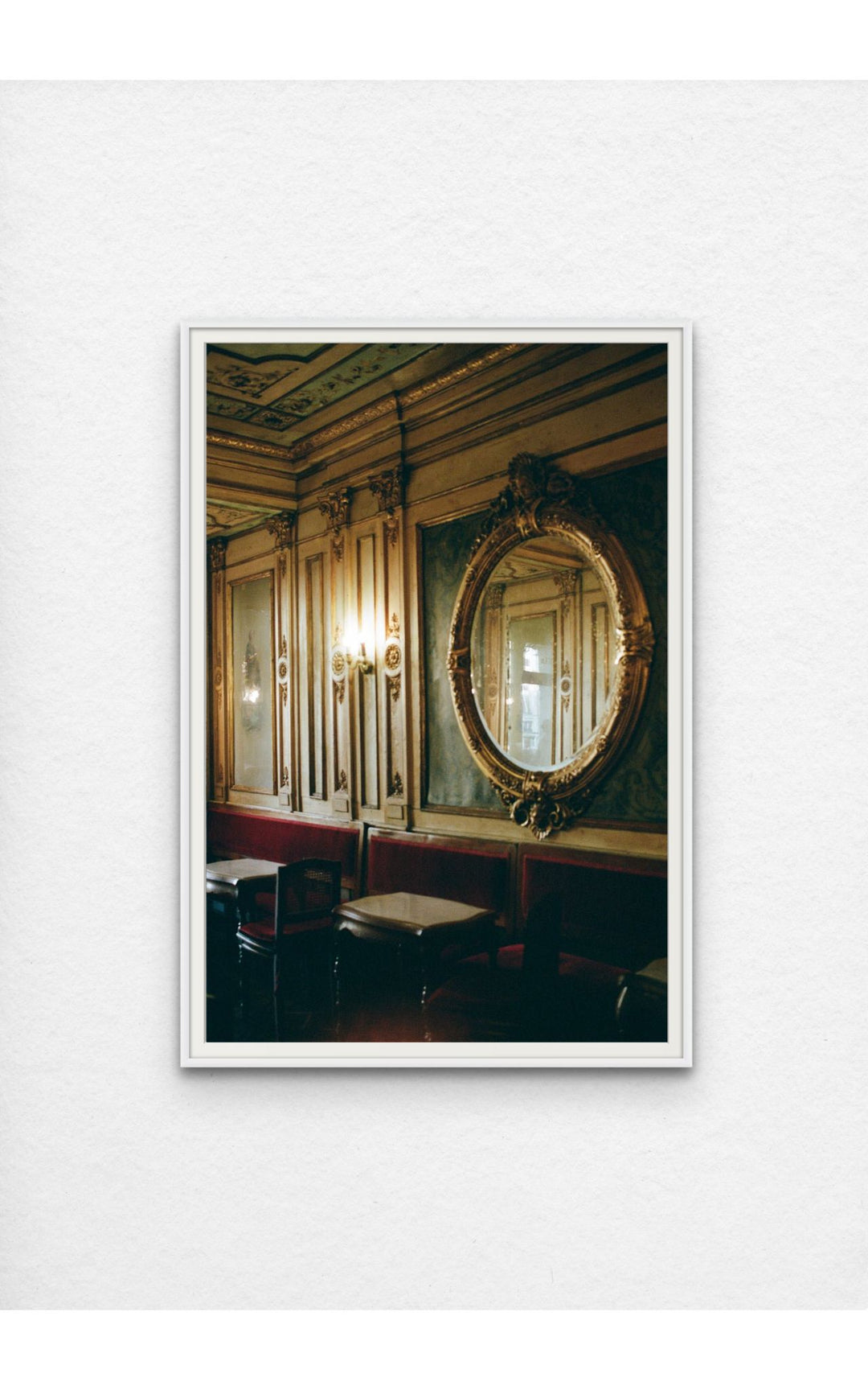 Vintage interior of Caffe Florian framed in white.