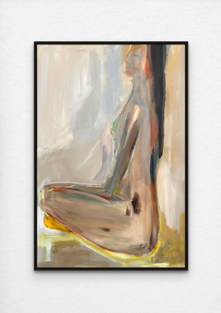 Abstract figurative painting of sitting female.