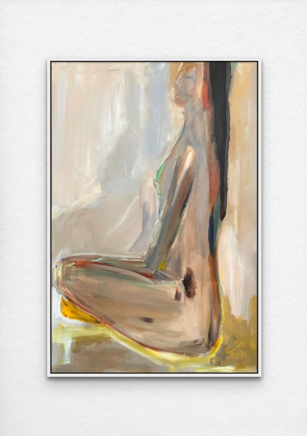 Abstract figurative painting of sitting female.