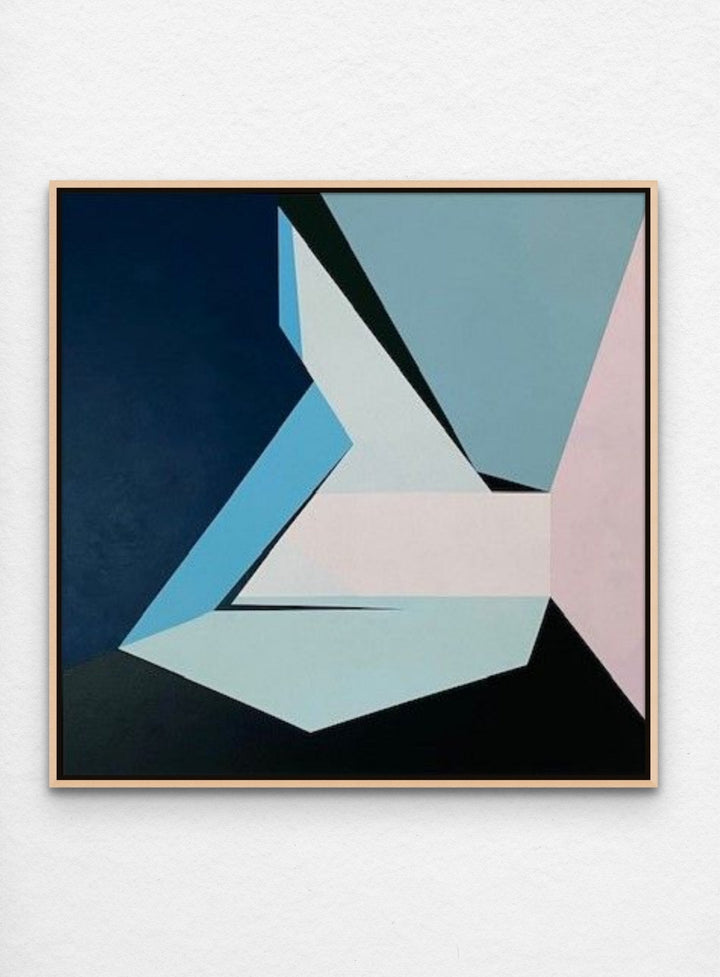 Abstract geometric, hard-edge artwork on canvas painted with neutral palette.