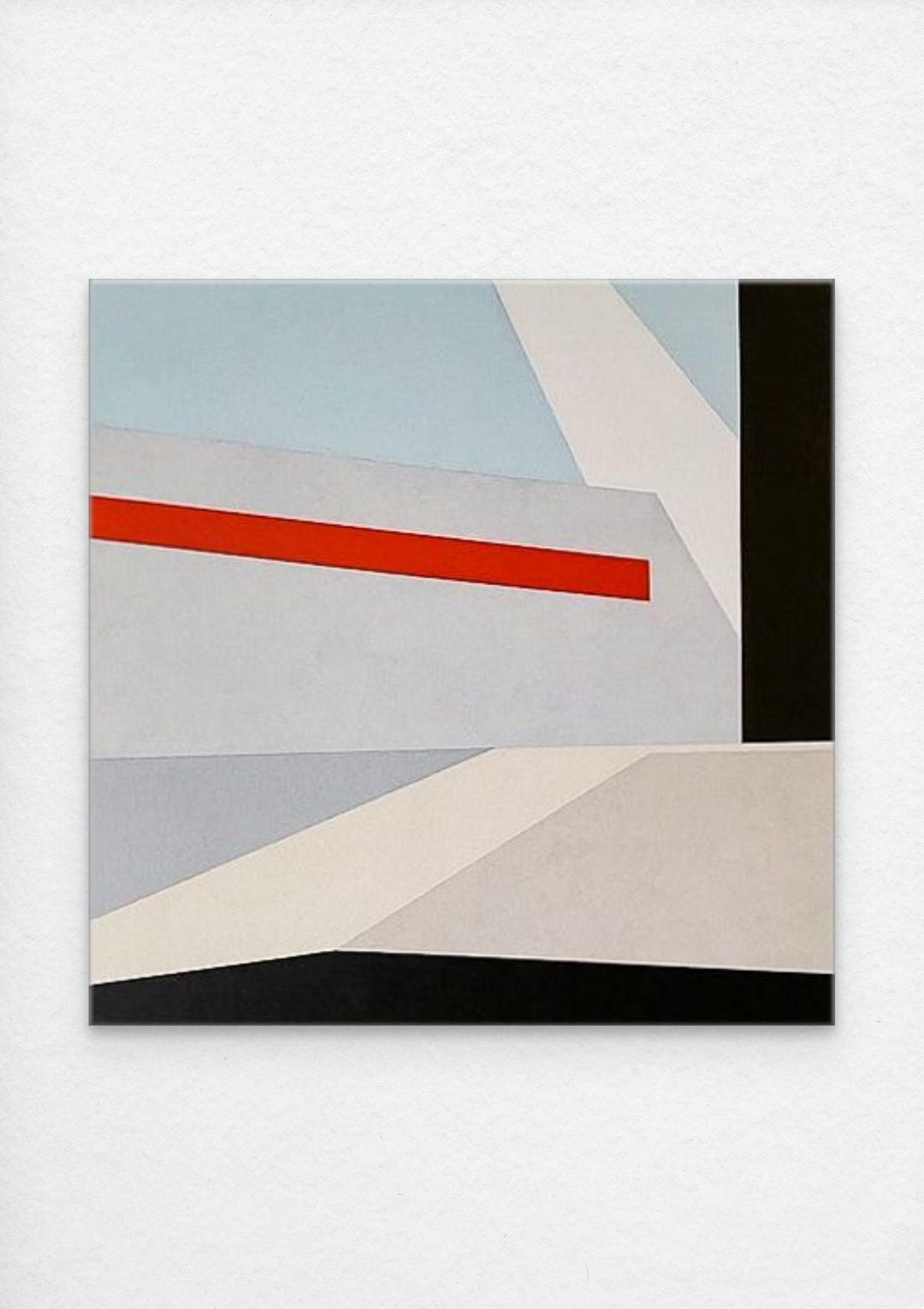Abstract geometric, hard-edge artwork on canvas painted with neutral palette.