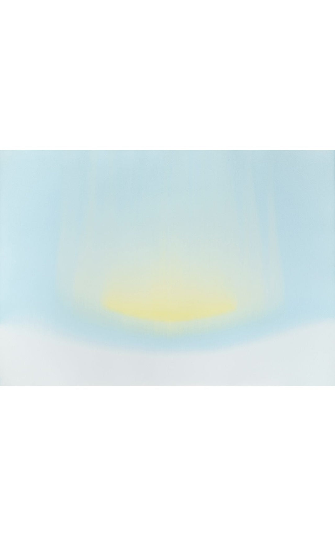 Minimalist watercolor composition with luminous slightly concave element in the center surrounded by skylike light blue.