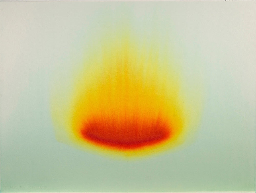 Minimalist intense orange watercolor fading outward on yupo paper