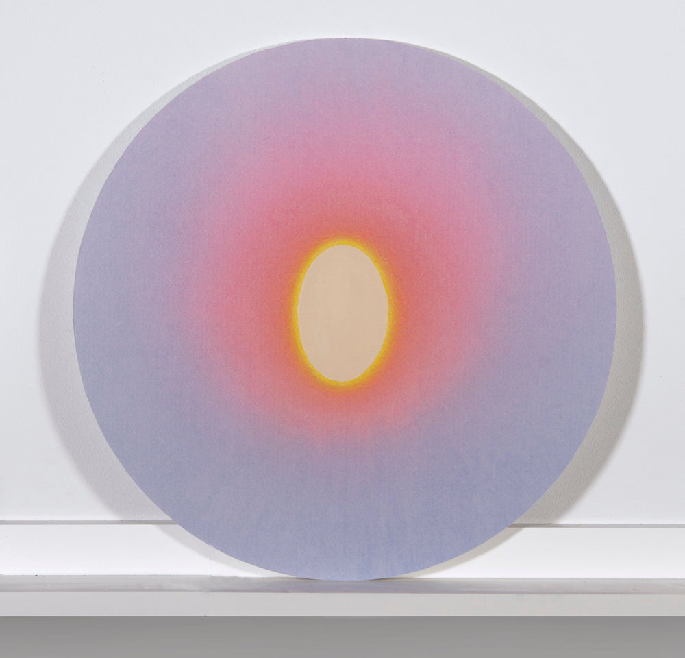 Minimalist artwork with center shape radiating intense light, softening outward. 
