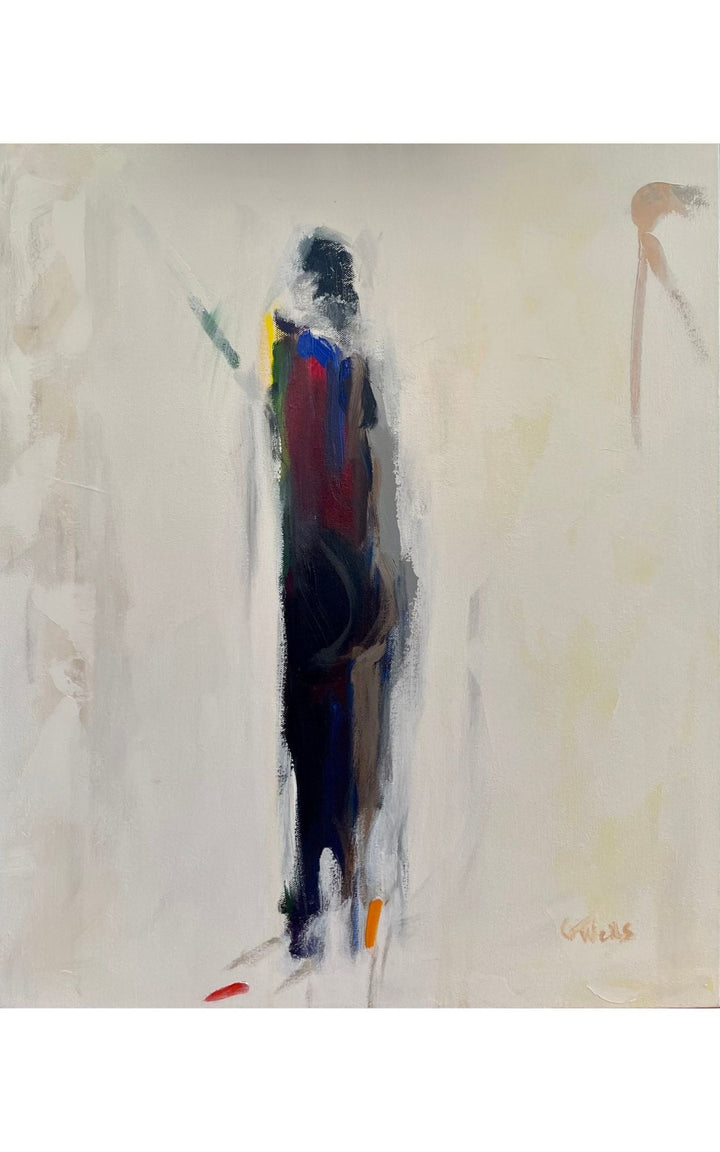 Abstract standing dark figure with light background titled Radiance - Artly International