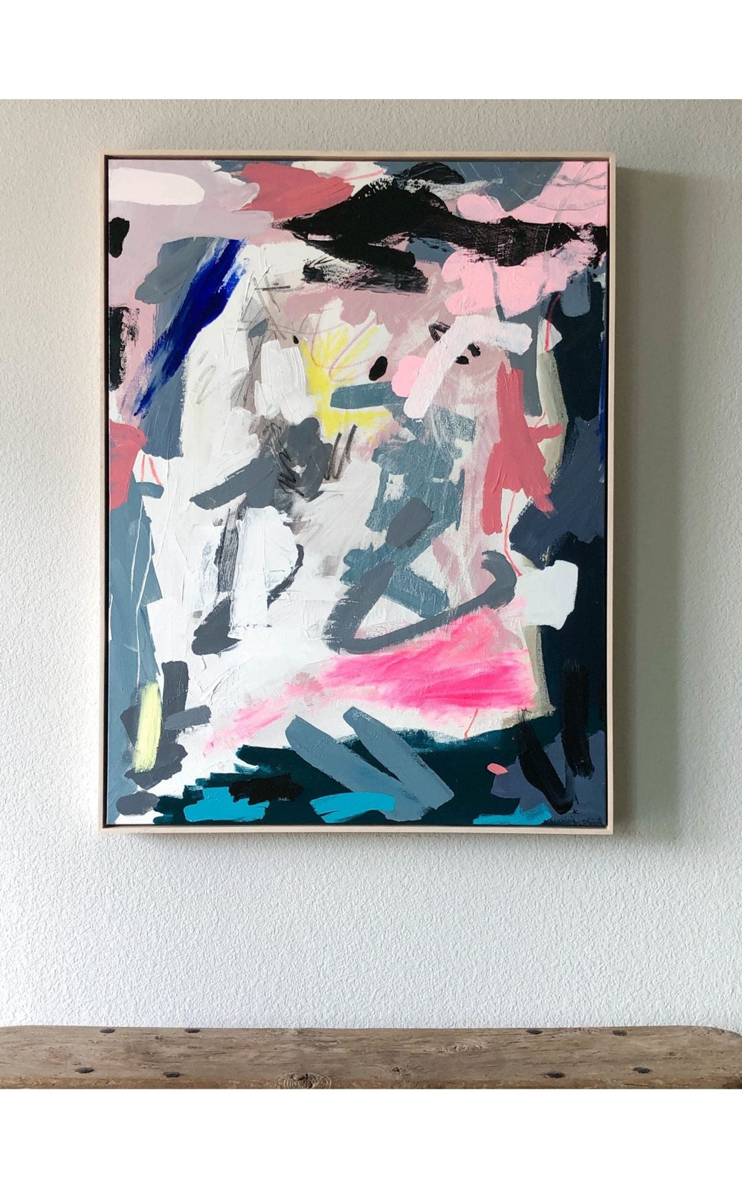 colorful abstract mixed media painting Sometimes We Run Alongside of Things installation view - Artly International
