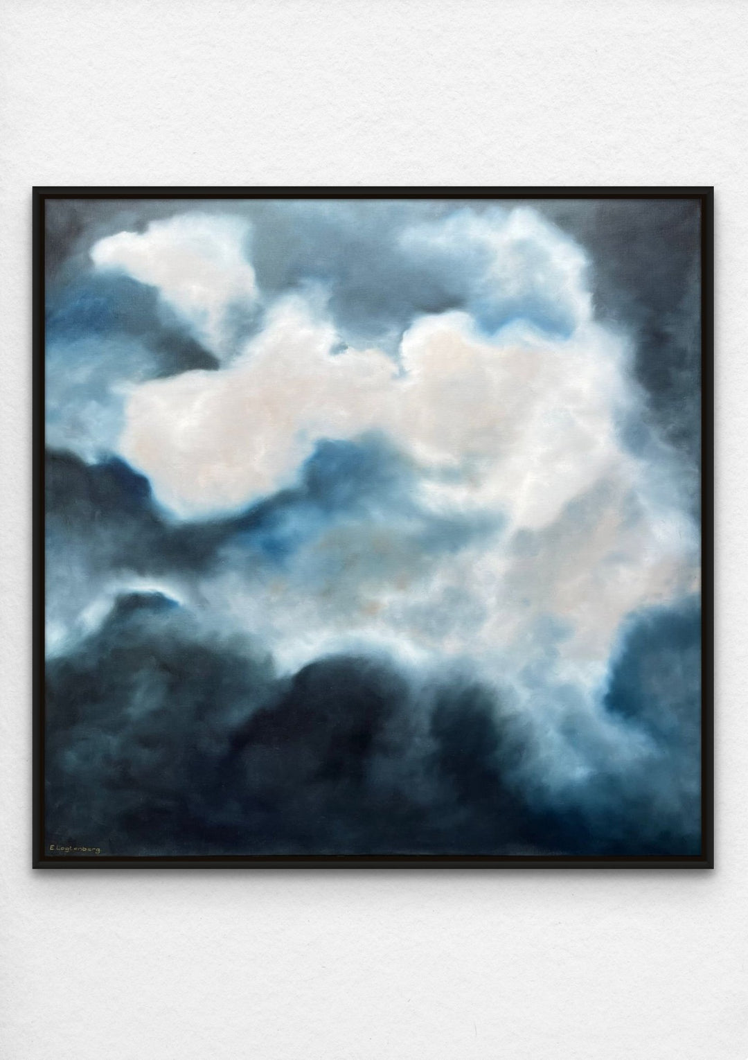 abstract cloud storm oil painting with black frame