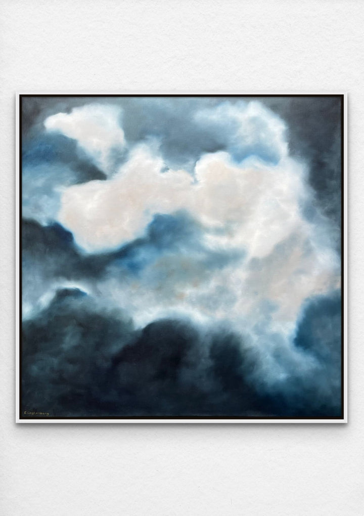 abstract cloud storm oil painting with white frame