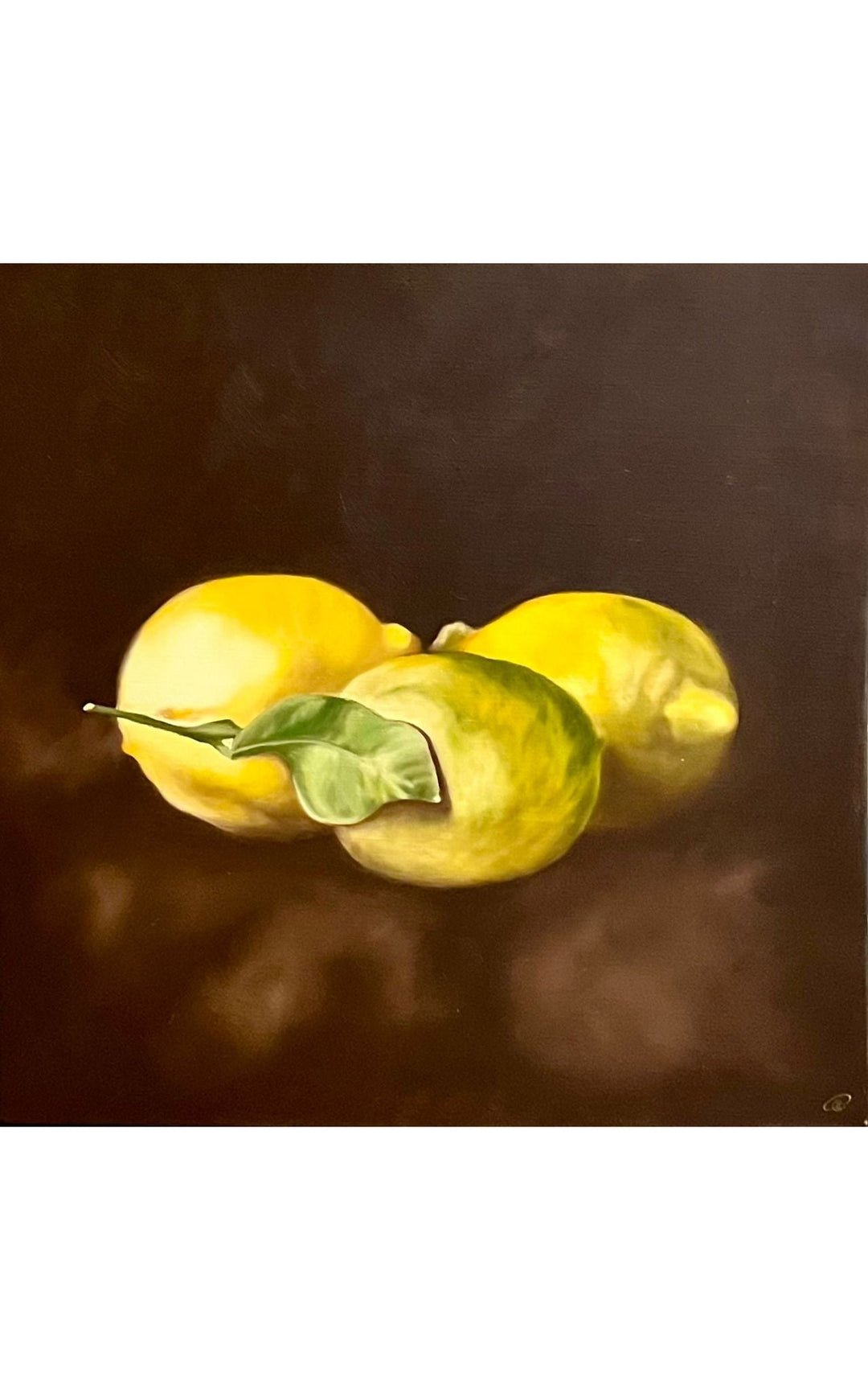 still life oil painting with lemons